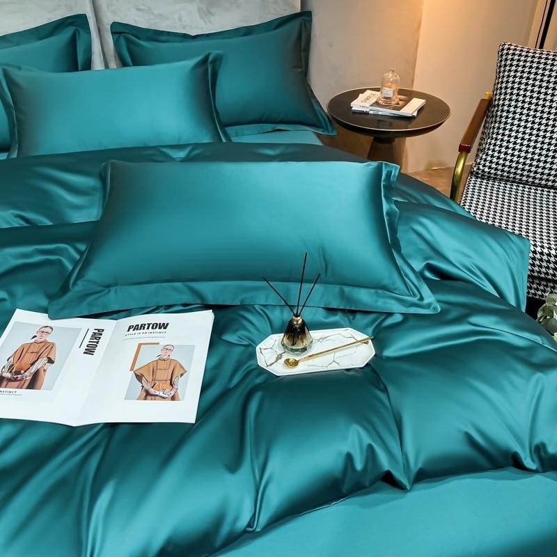 Green Silky Bedding Set | Green Silk Bed Sheets | Premium Bedroom