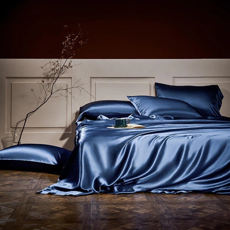 Prussian Blue Silk Bedding Set | Blue Bedding Set | Premium Bedroom