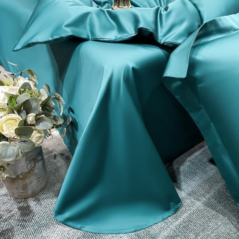 Green Silky Bedding Set | Green Silk Bed Sheets | Premium Bedroom