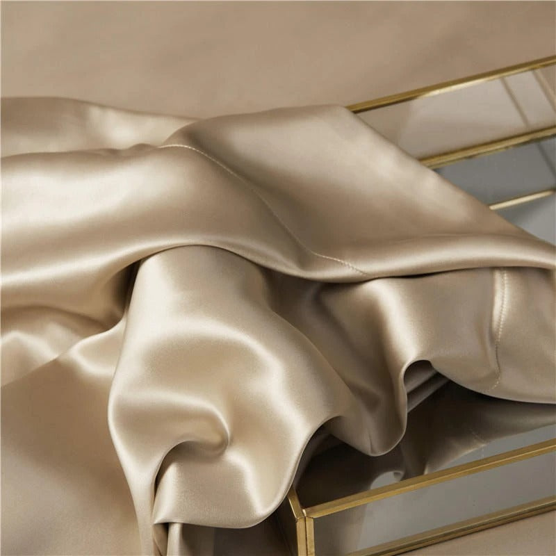 Leather Beige Silk Bedding Set | Leather Beige Duvet | Premium Bedroom