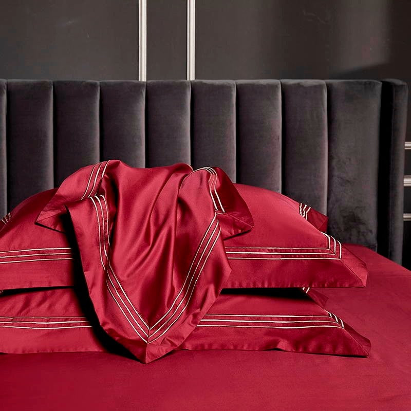 Red Embroidered Edge Bedding Set | Red Bedding Set | Premium Bedroom