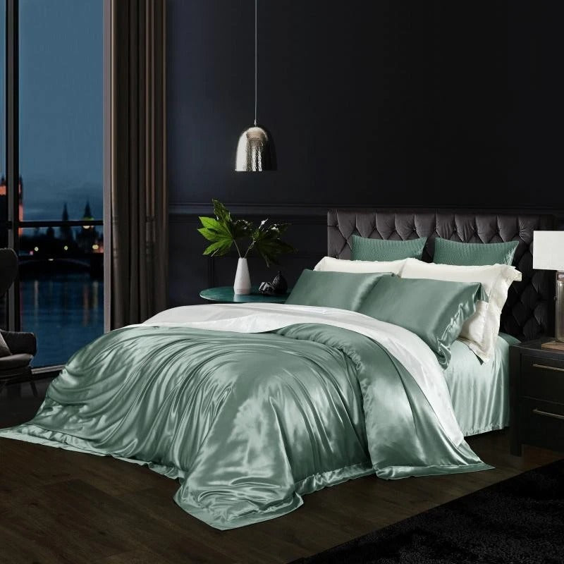 Aqua Green Silk Bedding Set | Silk Bed Sheets | Premium Bedroom