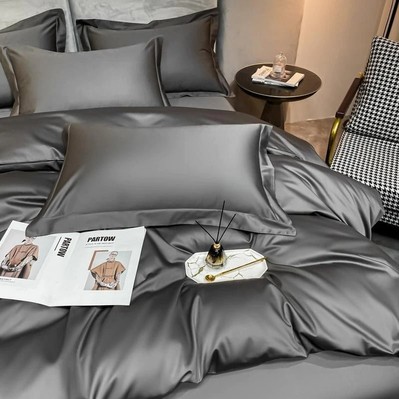 Deep Grey Silky Cotton Bedding Set | 