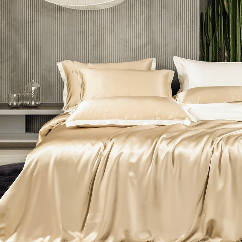 Juego de cama de seda de lujo dorado victoriano