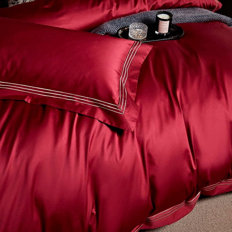 Red Embroidered Edge Bedding Set | Red Bedding Set | Premium Bedroom