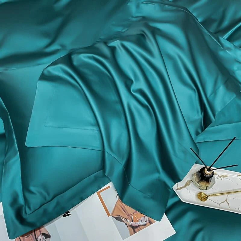 Green Silky Bedding Set | Green Silk Bed Sheets | Premium Bedroom