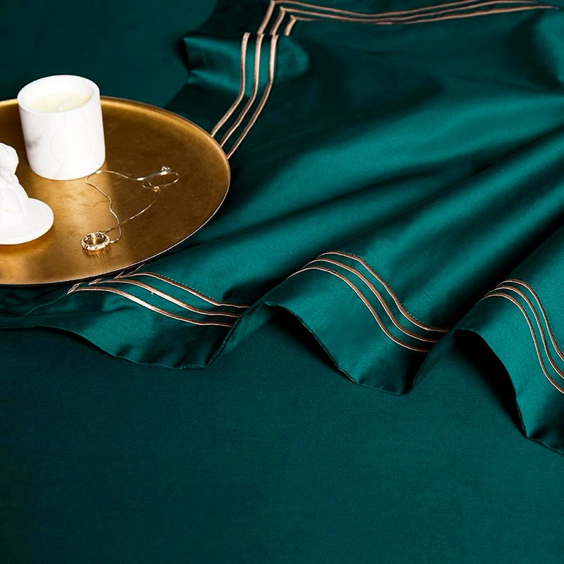 Green Silk Bedding Set | Green Embroidered Bedding | Premium Bedroom