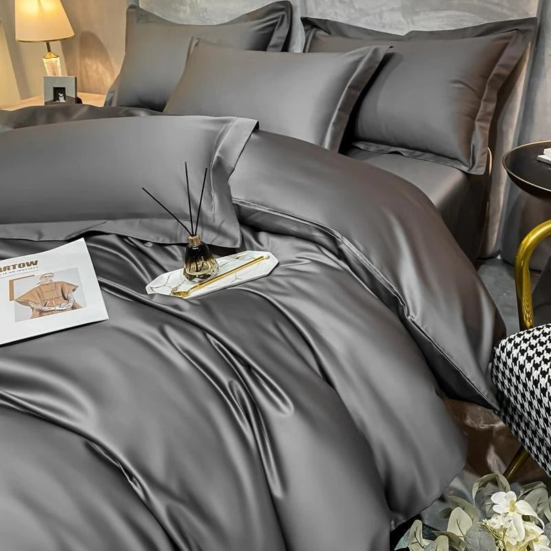 Deep Grey Silky Cotton Bedding Set | 