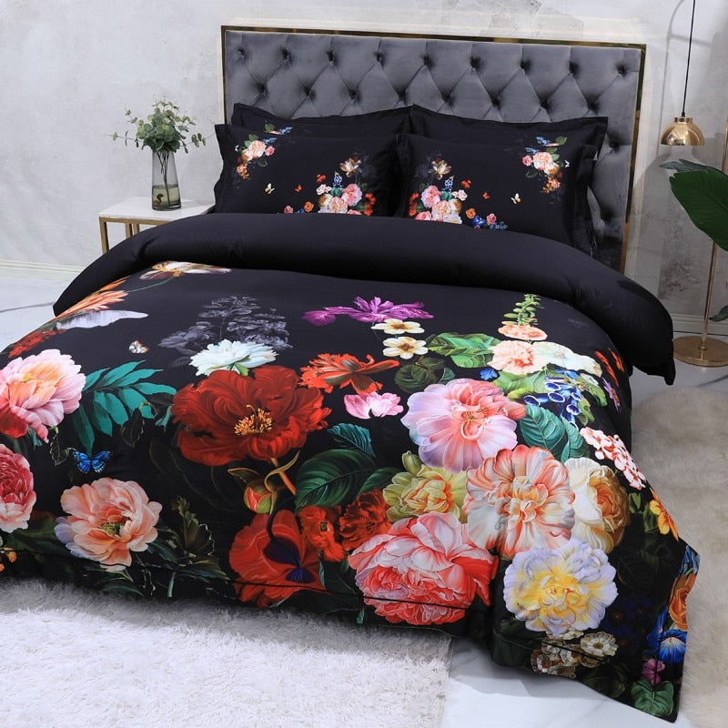Black Floral Bedding Set, Floral Bedding Set