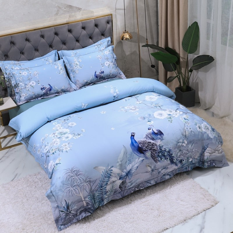Sky Blue Peacock Bedding Set | Peacock Bedding Set | Premium Bedroom