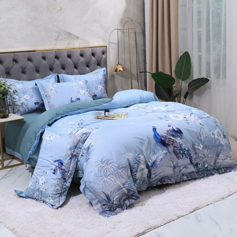 Sky Blue Peacock Bedding Set | Peacock Bedding Set | Premium Bedroom